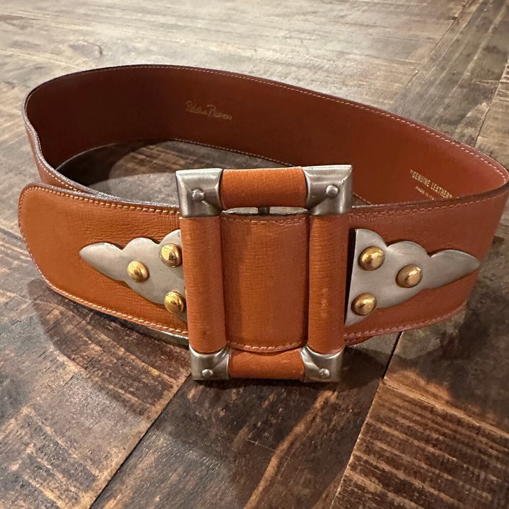 Paloma Picasso Leather Belt sz S Tan Leather Belt Decorative Buckle